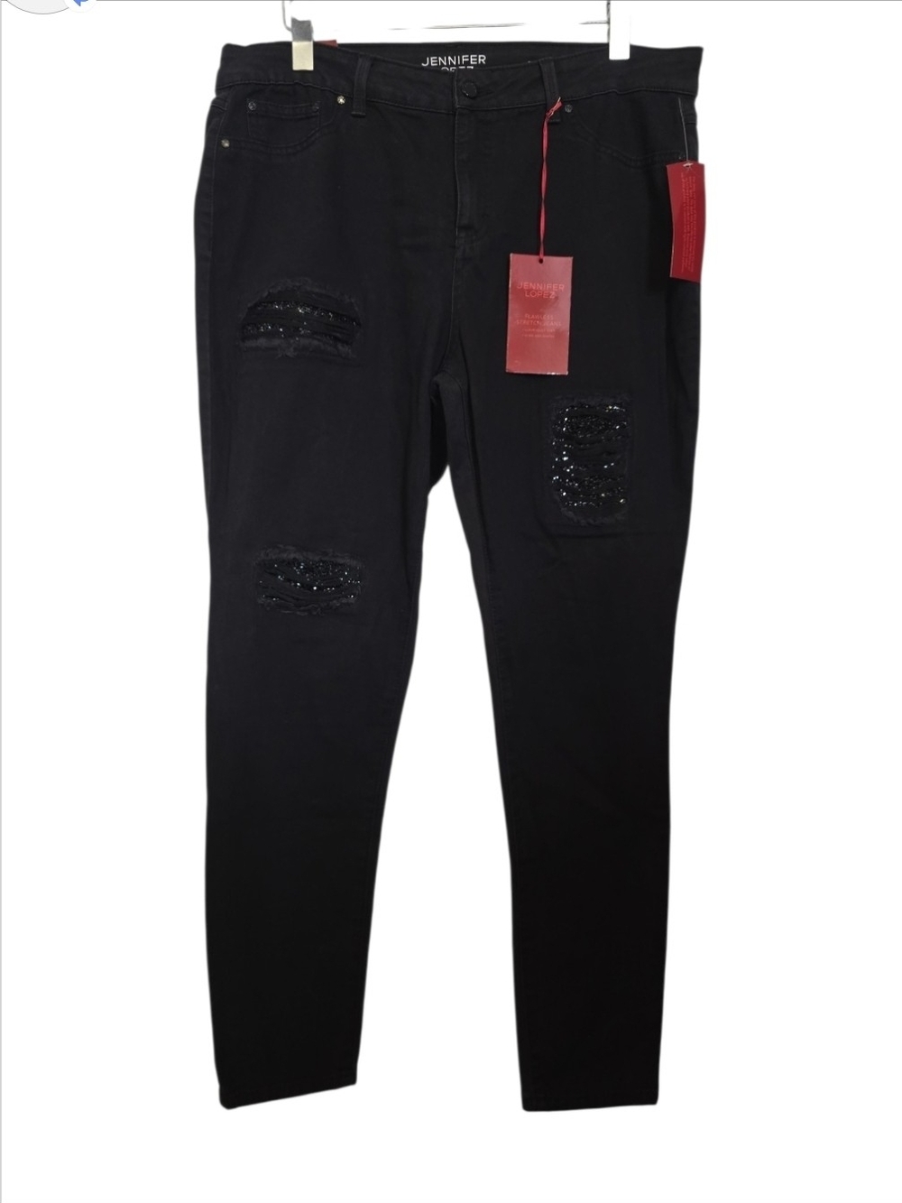 Jennifer Lopez Black Skinny Jeans with Sequin Distress